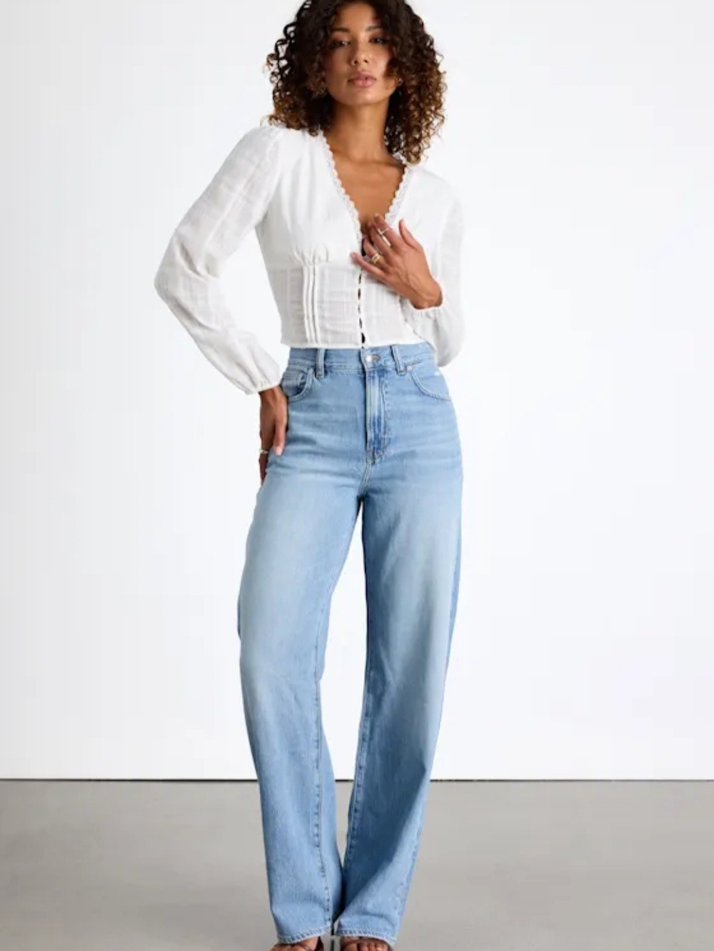 NWT Lulus Keyra Ivory Button-Front Balloon Sleeve Crop Top in white sz XL - Picture 4 of 8